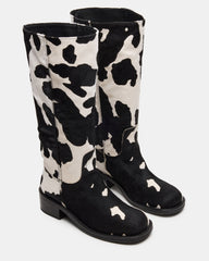 RIGGS BLACK COW PRINT WIDE CALF